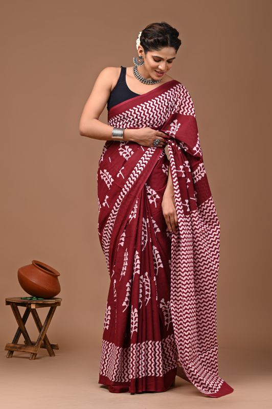 Pure Cotton Mul Mul  Printed Sarees With Blouse