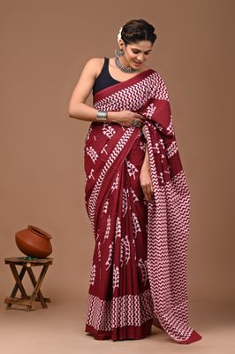Pure Cotton Mul Mul  Printed Sarees With Blouse
