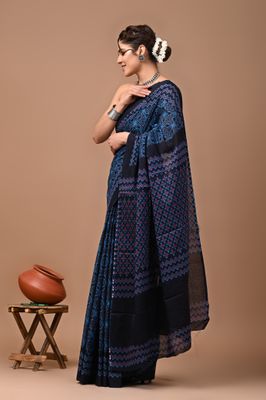 Pure Cotton Mul Mul  Printed Sarees With Blouse
