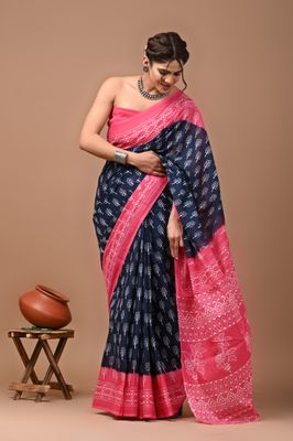 Pure Cotton Mul Mul  Printed Sarees With Blouse