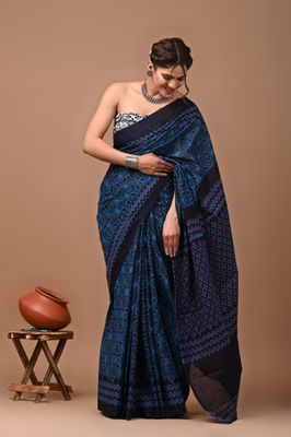 Pure Cotton Mul Mul  Printed Sarees With Blouse