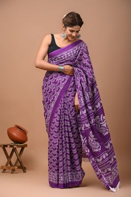 Pure Cotton Mul Mul  Printed Sarees With Blouse