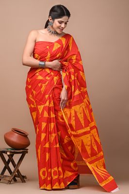 Pure Cotton Mul Mul  Printed Sarees With Blouse