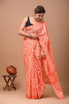Pure Cotton Mul Mul  Printed Sarees With Blouse
