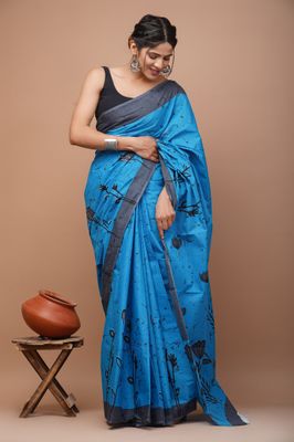 Pure Cotton Mul Mul  Printed Sarees With Blouse