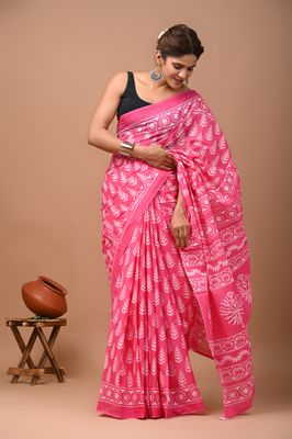 Pure Cotton Mul Mul  Printed Sarees With Blouse