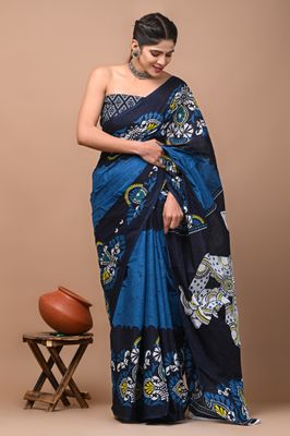 Pure Cotton Mul Mul  Printed Sarees With Blouse
