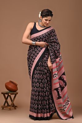 Pure Cotton Mul Mul  Printed Sarees With Blouse