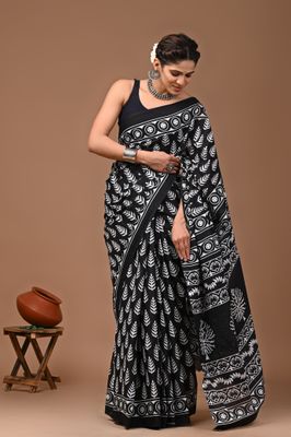 Pure Cotton Mul Mul  Printed Sarees With Blouse
