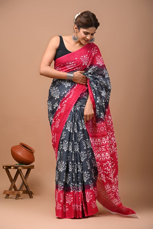 Pure Cotton Mul Mul  Printed Sarees With Blouse
