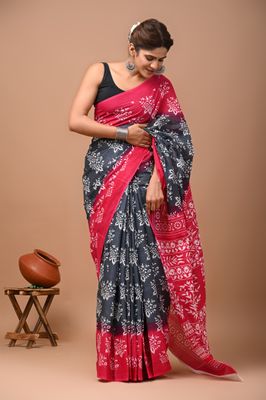 Pure Cotton Mul Mul  Printed Sarees With Blouse