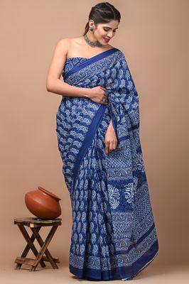 Pure Cotton Mul Mul  Printed Sarees With Blouse