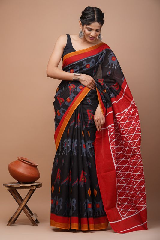 Pure Cotton Mul Mul  Printed Sarees With Blouse