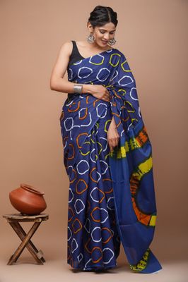 Pure Cotton Mul Mul  Printed Sarees With Blouse