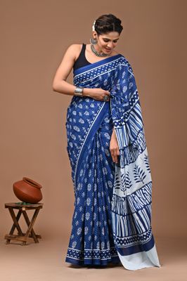 Pure Cotton Mul Mul  Printed Sarees With Blouse
