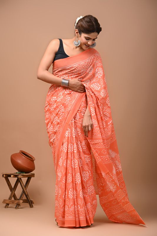 Pure Cotton Mul Mul  Printed Sarees With Blouse