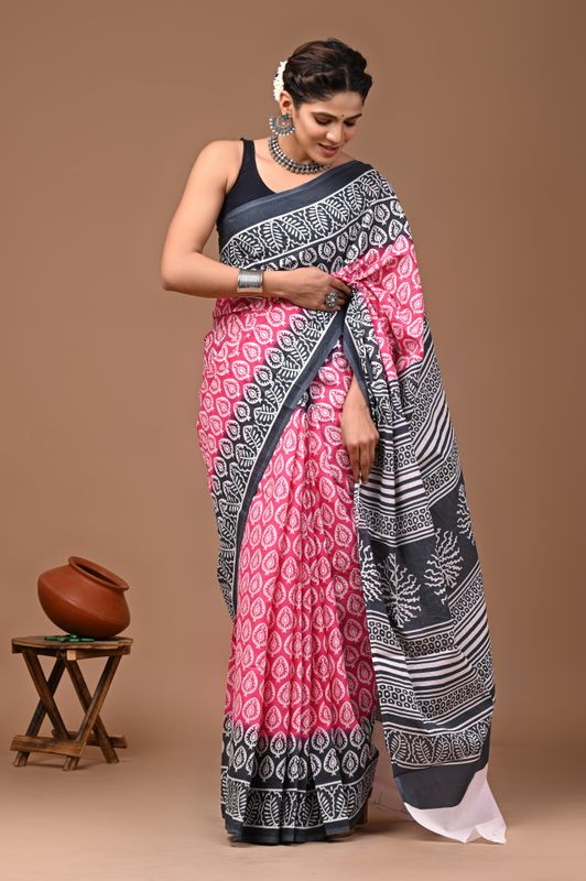 Pure Cotton Mul Mul  Printed Sarees With Blouse