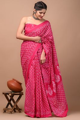 Pure Cotton Mul Mul  Printed Sarees With Blouse