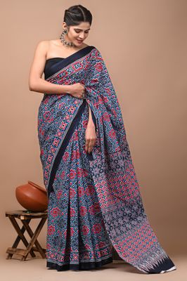 Pure Cotton Mul Mul  Printed Sarees With Blouse