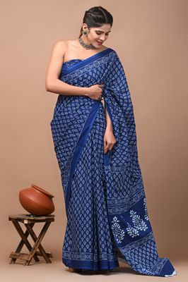 Pure Cotton Mul Mul  Printed Sarees With Blouse