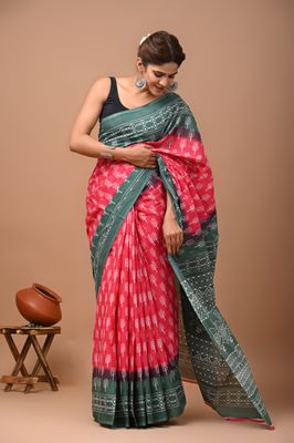 Pure Cotton Mul Mul  Printed Sarees With Blouse