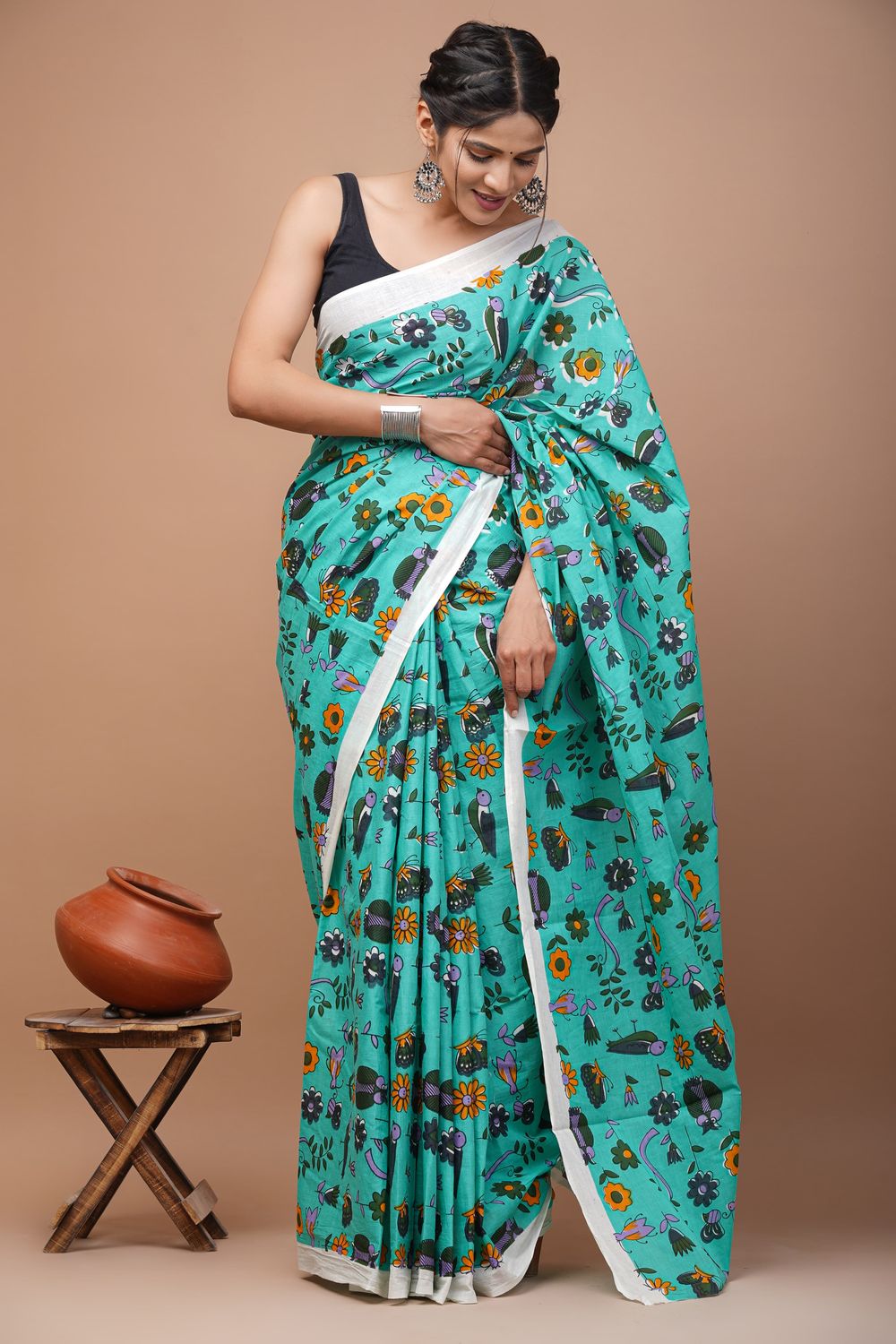 Pure Cotton Mul Mul  Printed Sarees With Blouse