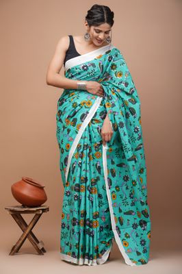 Pure Cotton Mul Mul  Printed Sarees With Blouse