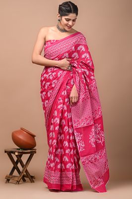 Pure Cotton Mul Mul  Printed Sarees With Blouse