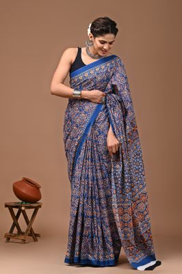 Pure Cotton Mul Mul  Printed Sarees With Blouse