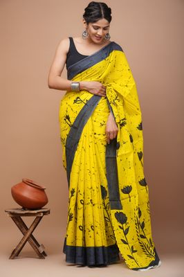 Pure Cotton Mul Mul  Printed Sarees With Blouse