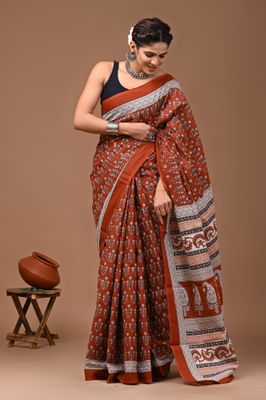 Pure Cotton Mul Mul  Printed Sarees With Blouse