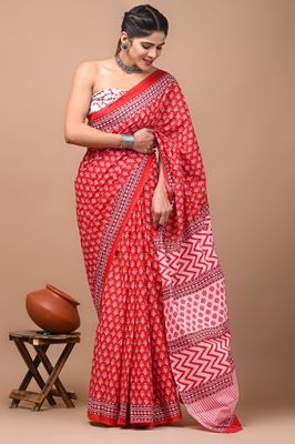 Pure Cotton Mul Mul  Printed Sarees With Blouse