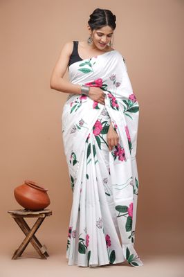 Pure Cotton Mul Mul  Printed Sarees With Blouse