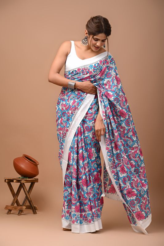 Pure Cotton Mul Mul  Printed Sarees With Blouse