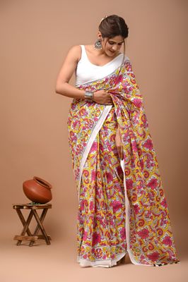 Pure Cotton Mul Mul  Printed Sarees With Blouse