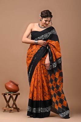 Pure Cotton Mul Mul  Printed Sarees With Blouse