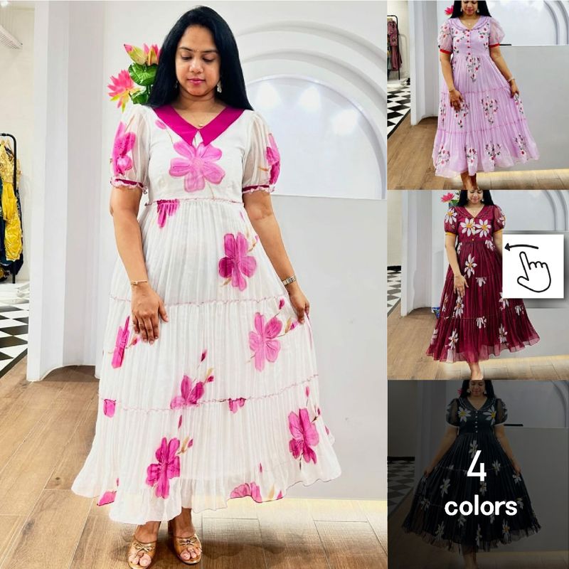 Jasleen Slub Cotton Long Western Dress – Fancy Printed Work