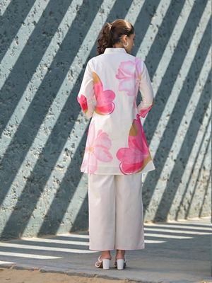 Alora Cotton Pink Floral Co-Ord Set – Wide-Leg Pant