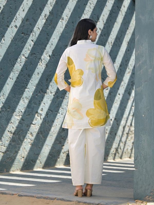 Alora Cotton Yellow Floral Co-Ord Set–Wide-Leg Pant