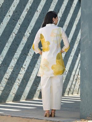 Alora Cotton Yellow Floral Co-Ord Set–Wide-Leg Pant