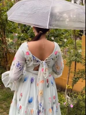 Koohu Georgette Long Western Gown – Floral Digital Print