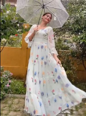Koohu Georgette Long Western Gown – Floral Digital Print