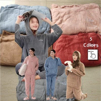 Women Cozy Hoodie Woolen Night suit Set