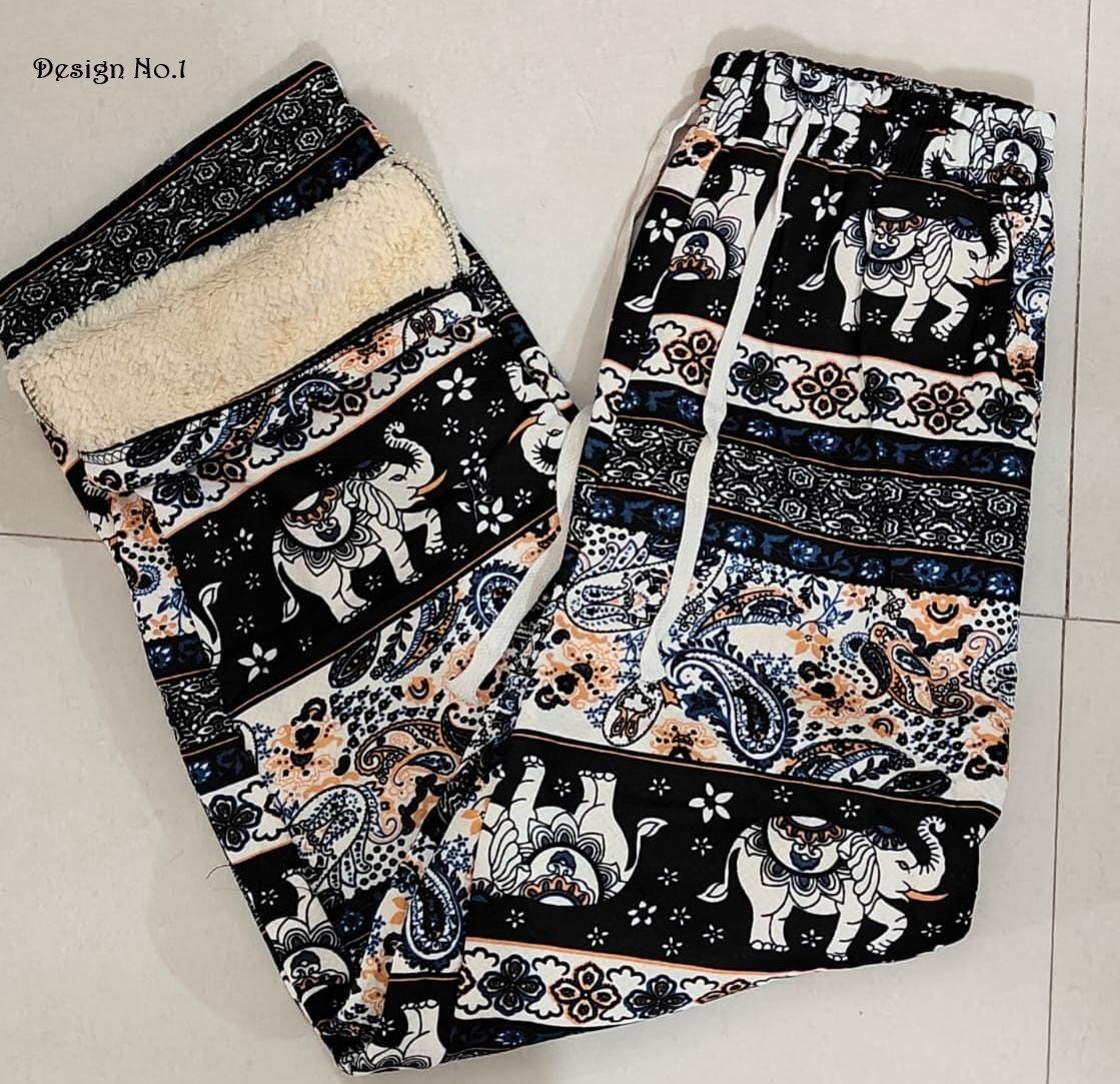 Women Printed Woolen Pants | Stretchable Winter Wear
