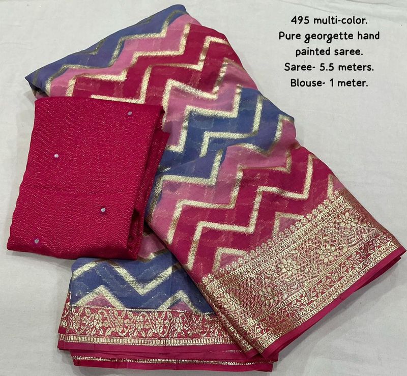 Pure Georgette Zari Saree with Zari woven Zig Zag