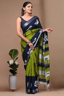 Pure Cotton Linen Saree with Hand Block Print