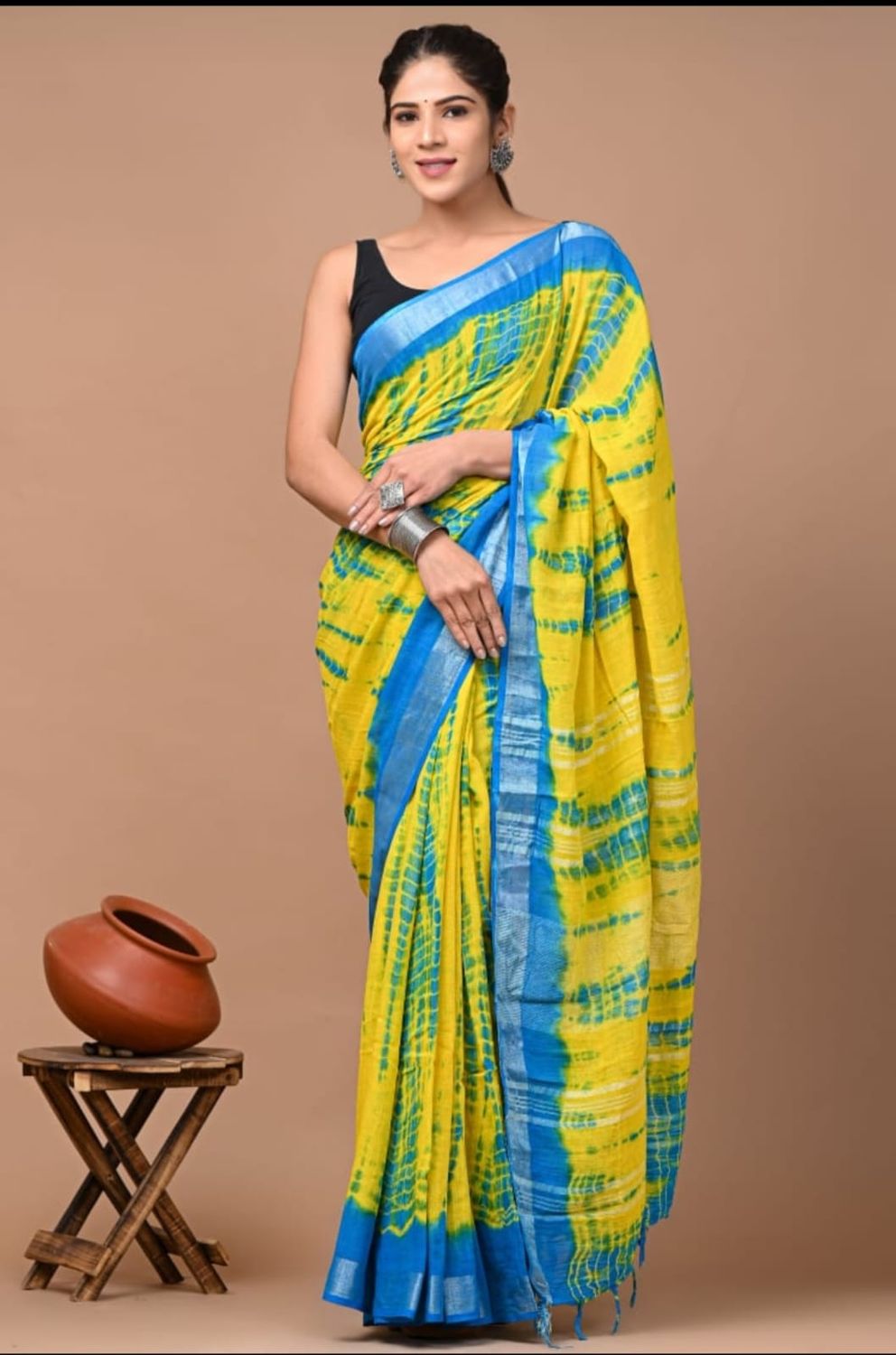 Pure Cotton Linen Saree with Hand Block Print