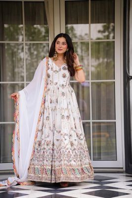 Barkat Ethnic Georgette Gown with Dupatta | Jaipuri Work