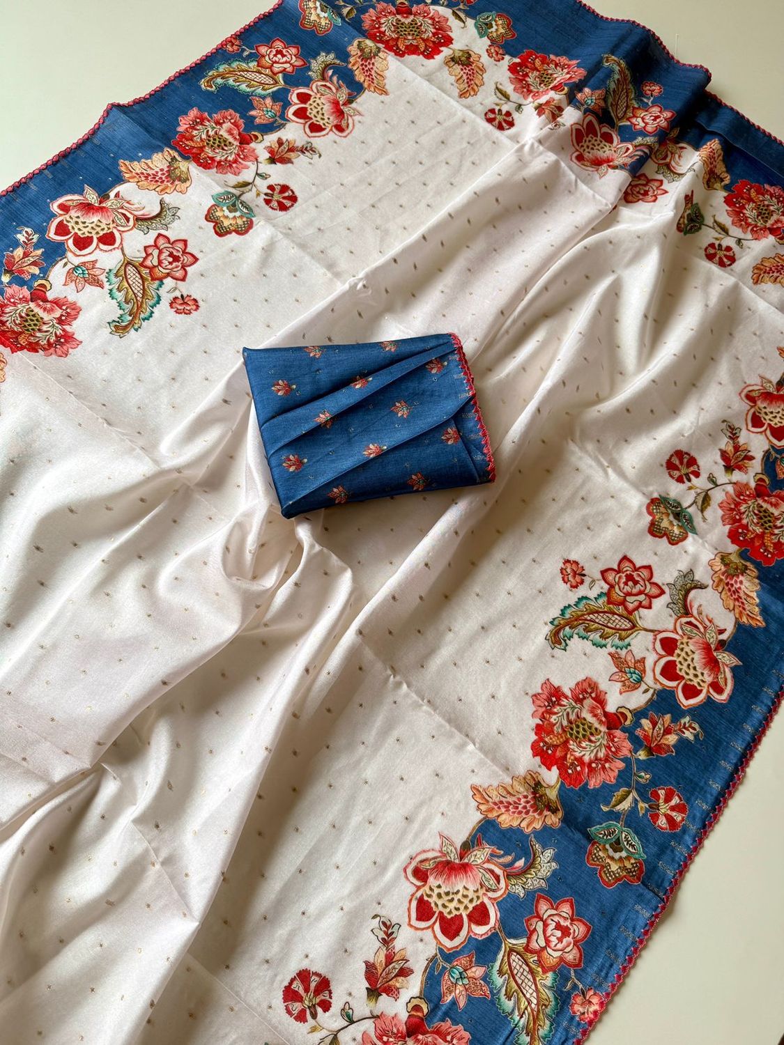 Sunflower Tusser Silk Saree with Silver Weave &amp; Blue Border