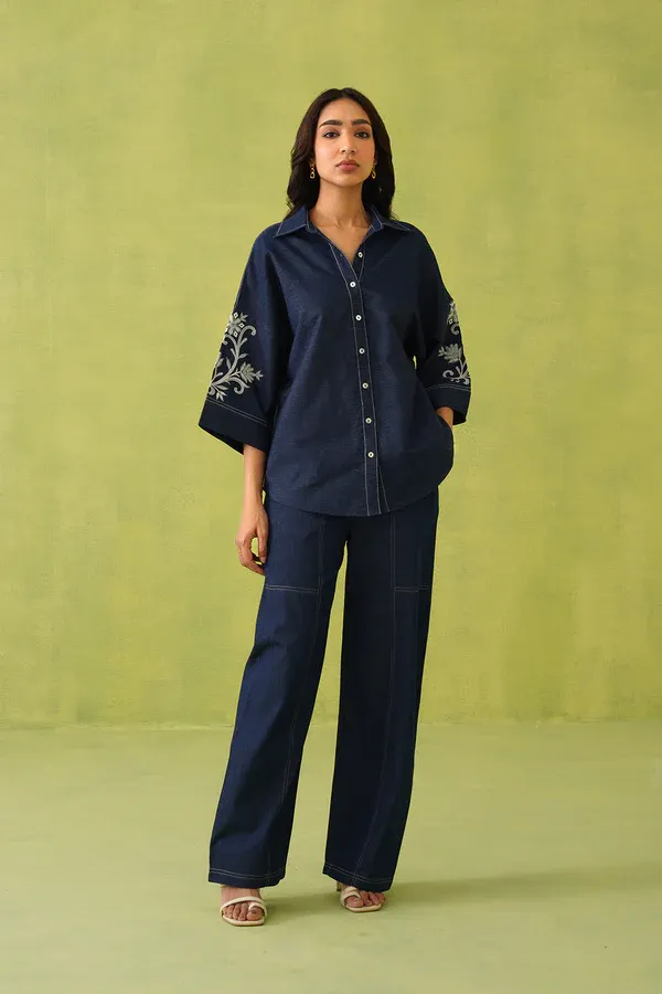 Denim Embroidery Co-ord Set for Women | XS to Plus Size